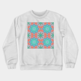 Vintage blue flower pattern on peach background Crewneck Sweatshirt